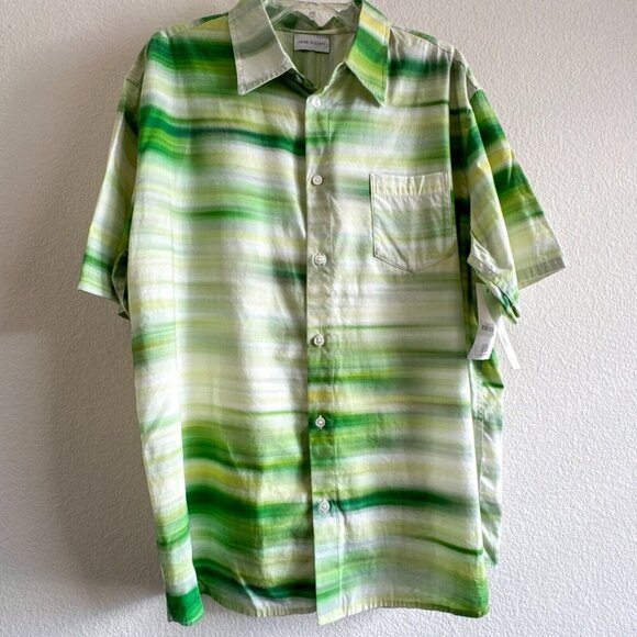 John Elliott New Green Printed Cotton Blend Voile 2/ M Shirt - Picture 2 of 10